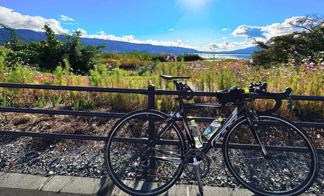 ロードバイクで登った山からの景色